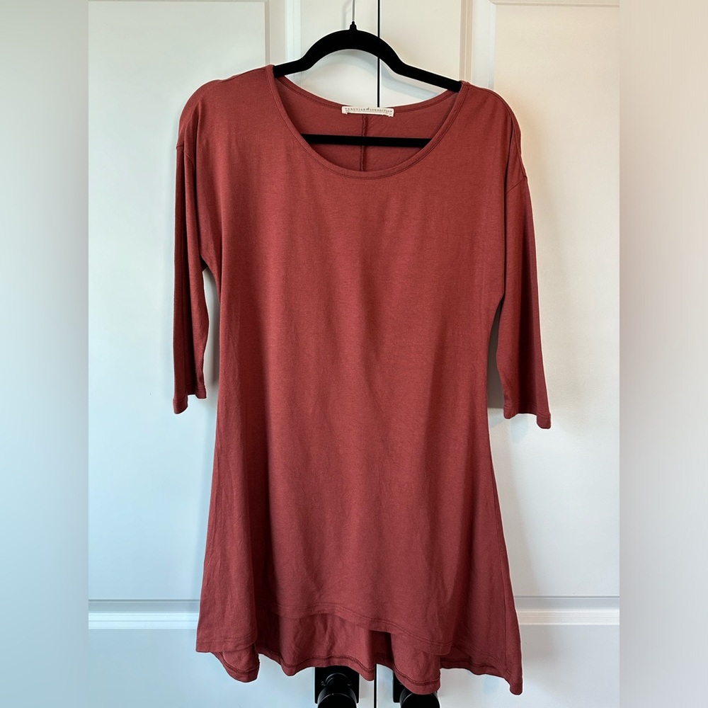 Peruvian Connection Asymmetrical Hem Tunic Top Rust Size XS